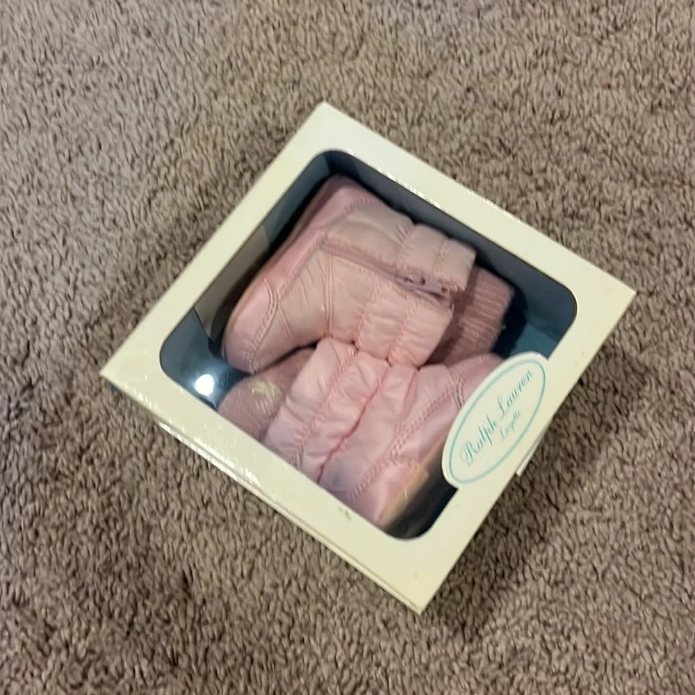 Polo Ralph Lauren Parka pink Puffer Baby Infant Booties Crib Shoes Girls size 1